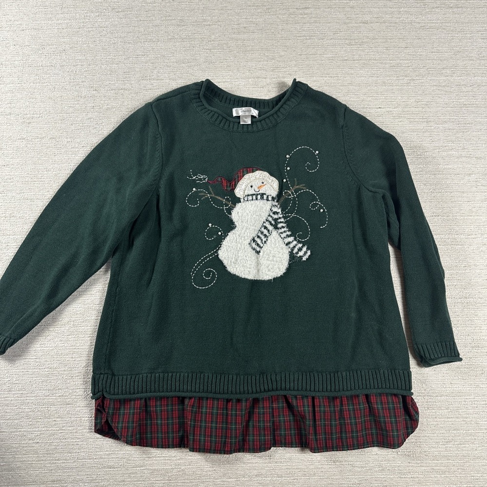 Christmas Snowman Sweater Womens 1X Grannycore Plaid Cabin Holiday CJ Banks